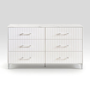 English Elm Queen Bedroom Set with LED Headboard Faux Marble Accents and Glossy White Finish B011S05292
