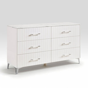 English Elm Queen Bedroom Set with LED Headboard Faux Marble Accents and Glossy White Finish B011S05292