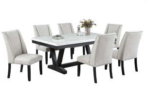 English Elm 6Pc Extendable Dining Set Trestle Table Tufted Linen Chairs Bench Espresso Finish Antique Black Faux Marble,MDF,Rubber Wood B011S05295