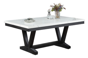 English Elm 6Pc Extendable Dining Set Trestle Table Tufted Linen Chairs Bench Espresso Finish Antique Black Faux Marble,MDF,Rubber Wood B011S05295