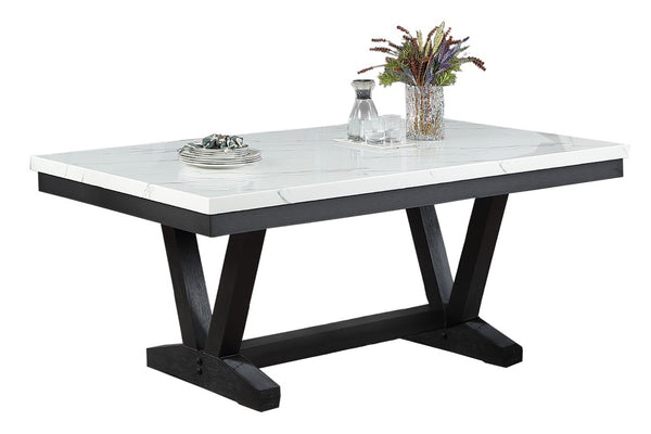 English Elm 6Pc Extendable Dining Set Trestle Table Tufted Linen Chairs Bench Espresso Finish Antique Black Faux Marble,MDF,Rubber Wood B011S05295