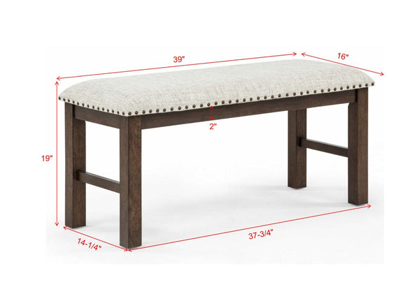 English Elm 6Pc Extendable Dining Set Trestle Table Tufted Linen Chairs Bench Espresso Finish Beige,Brown Wood B011S05296