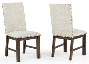 English Elm 5Pc Solid Wood Expandable Dining Set with Upholstered Chairs for Rustic Rooms Beige, Brown 18" Extendable Leaf Table Tufted Nailhead Trestle B011S05297