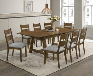 English Elm Contemporary Extendable Wood Dining Table with Self Storing Leaf Warm Brown Finish B011S05300