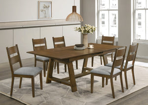 English Elm Contemporary Extendable Wood Dining Table with Self Storing Leaf Warm Brown Finish B011S05300