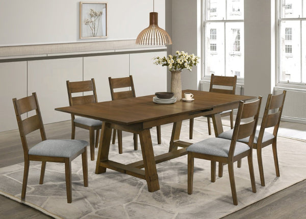 English Elm Contemporary Extendable Wood Dining Table with Self Storing Leaf Warm Brown Finish B011S05300
