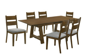 English Elm Contemporary Extendable Wood Dining Table with Self Storing Leaf Warm Brown Finish B011S05300