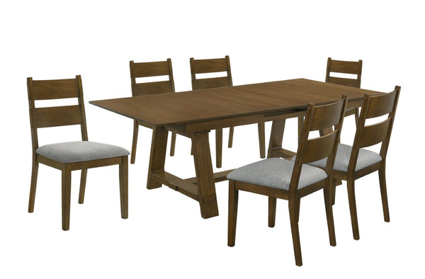 English Elm Contemporary Extendable Wood Dining Table with Self Storing Leaf Warm Brown Finish B011S05300