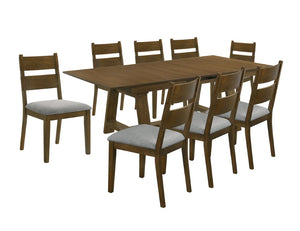 English Elm Contemporary Extendable Wood Dining Table with Self Storing Leaf Warm Brown Finish B011S05300