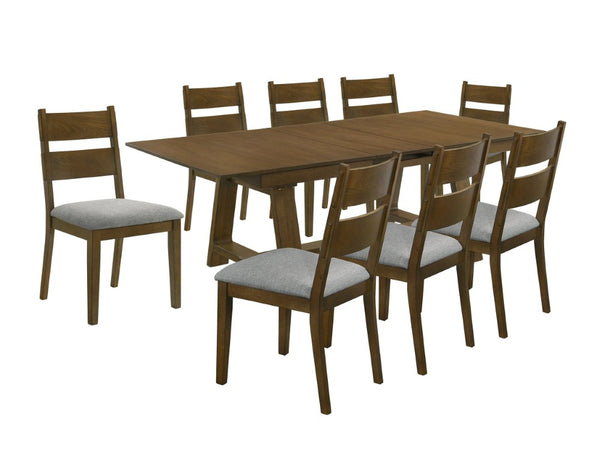 English Elm Contemporary Extendable Wood Dining Table with Self Storing Leaf Warm Brown Finish B011S05300