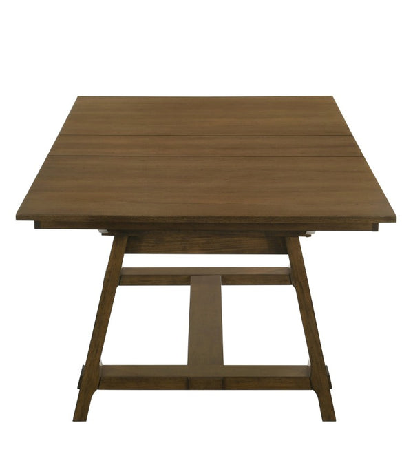 English Elm 6Pc Extendable Dining Set with Self-Storing Leaf Upholstered Chairs Bench Warm Brown Wood B011S05301