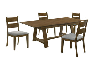 English Elm 5Pc Solid Wood Expandable Dining Set with Upholstered Chairs for Rustic Rooms Brown 16" Storing Leaf Table B011S05302