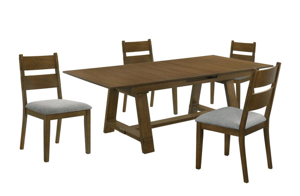 English Elm 5Pc Solid Wood Expandable Dining Set with Upholstered Chairs for Rustic Rooms Brown 16" Storing Leaf Table B011S05302