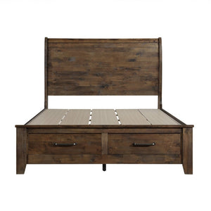 English Elm Eastern King Sleigh Bed Solid Wood Footboard Drawers Burnished Brown Transitional B011S05305