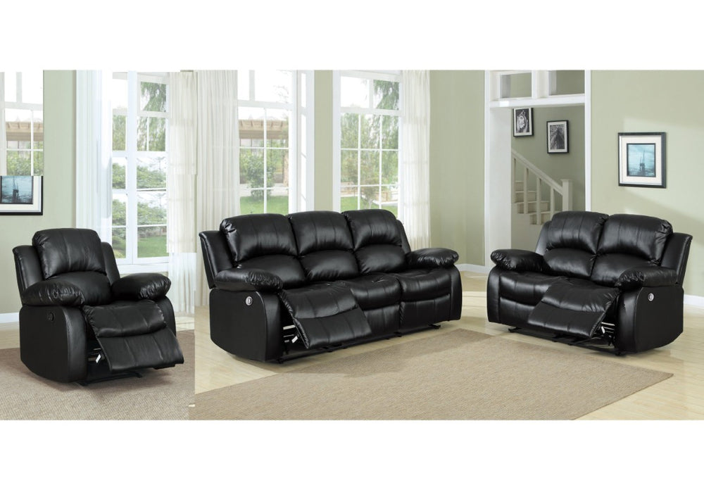 English Elm Black Faux Leather 3 Piece Reclining Sofa Set with Pillow Arms for Living Room B011S05306
