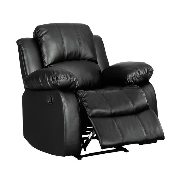 English Elm Black Faux Leather 3 Piece Reclining Sofa Set with Pillow Arms for Living Room B011S05306