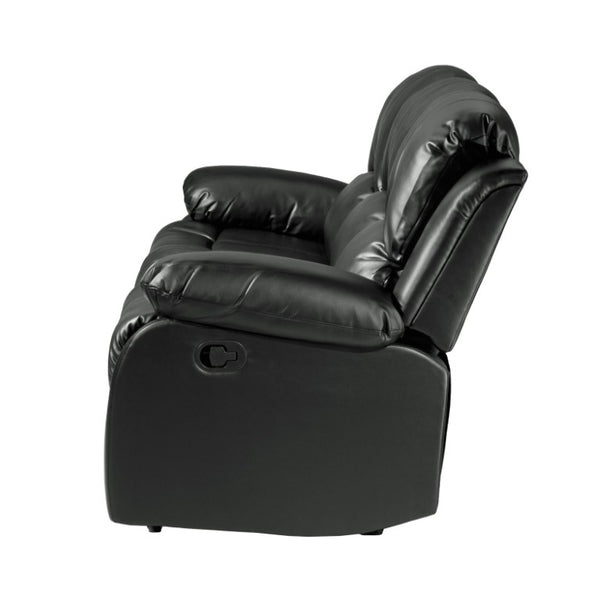English Elm Black Faux Leather 3 Piece Reclining Sofa Set with Pillow Arms for Living Room B011S05306