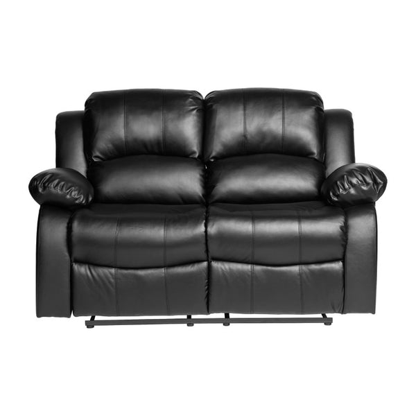 English Elm Black Faux Leather Reclining Sofa and Loveseat Set with Pillow Arms for Living Room B011S05307