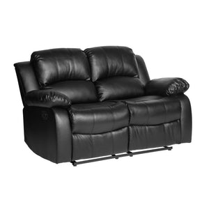 English Elm Black Faux Leather Reclining Sofa and Loveseat Set with Pillow Arms for Living Room B011S05307