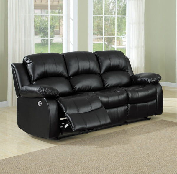 English Elm Black Faux Leather Reclining Sofa and Loveseat Set with Pillow Arms for Living Room B011S05307