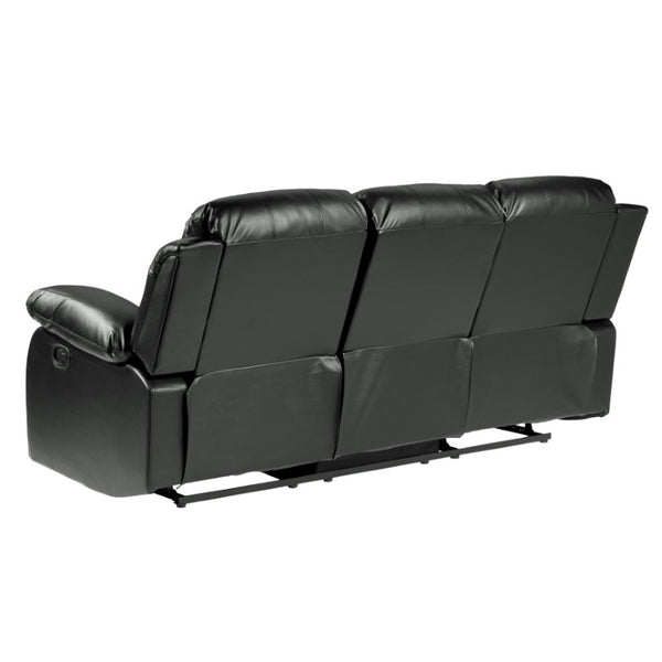 English Elm Black Faux Leather Reclining Sofa and Loveseat Set with Pillow Arms for Living Room B011S05307