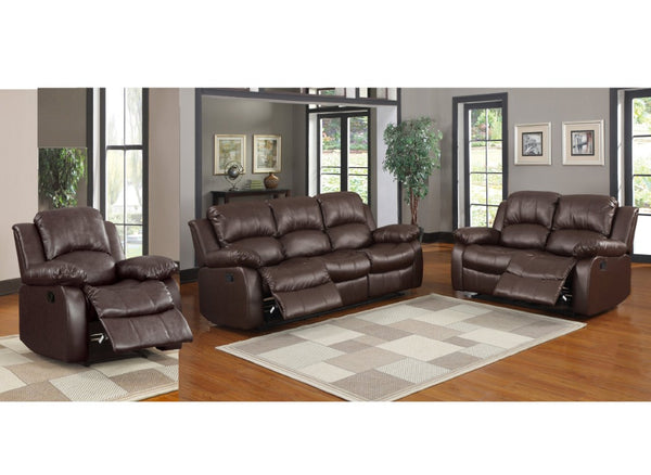 English Elm Brown Faux Leather Reclining Sofa and Loveseat Set with Pillow Arms Living Room 3pc B011S05308