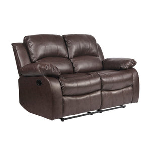 English Elm Brown Faux Leather Reclining Sofa and Loveseat Set with Pillow Arms Living Room 3pc B011S05308