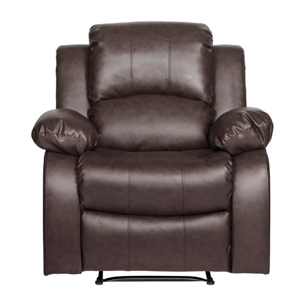 English Elm Brown Faux Leather Reclining Sofa and Loveseat Set with Pillow Arms Living Room 3pc B011S05308