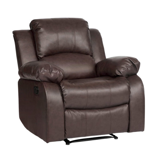 English Elm Brown Faux Leather Reclining Sofa and Loveseat Set with Pillow Arms Living Room 3pc B011S05308