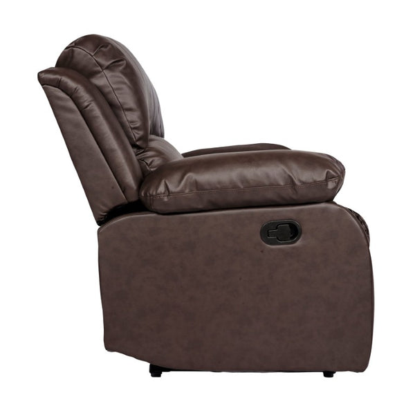 English Elm Brown Faux Leather Reclining Sofa and Loveseat Set with Pillow Arms Living Room 3pc B011S05308