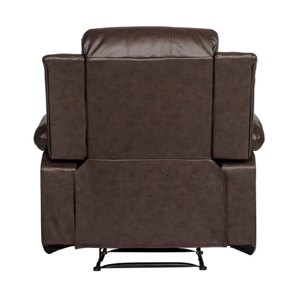 English Elm Brown Faux Leather Reclining Sofa and Loveseat Set with Pillow Arms Living Room 3pc B011S05308