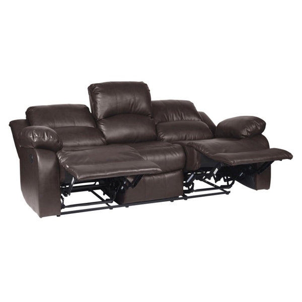 English Elm Brown Faux Leather Reclining Sofa and Loveseat Set with Pillow Arms Living Room 3pc B011S05308