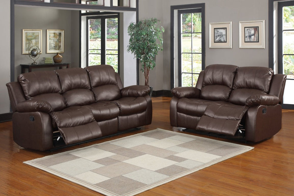English Elm Brown Faux Leather Reclining Sofa and Loveseat Set with Pillow Arms Living Room 2pc B011S05309