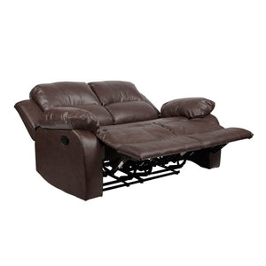 English Elm Brown Faux Leather Reclining Sofa and Loveseat Set with Pillow Arms Living Room 2pc B011S05309