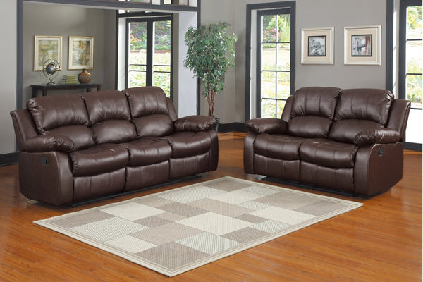 English Elm Brown Faux Leather Reclining Sofa and Loveseat Set with Pillow Arms Living Room 2pc B011S05309