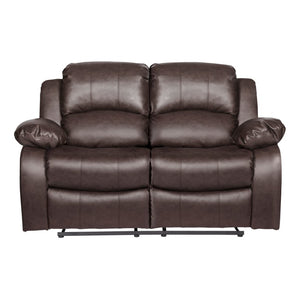 English Elm Brown Faux Leather Reclining Sofa and Loveseat Set with Pillow Arms Living Room 2pc B011S05309