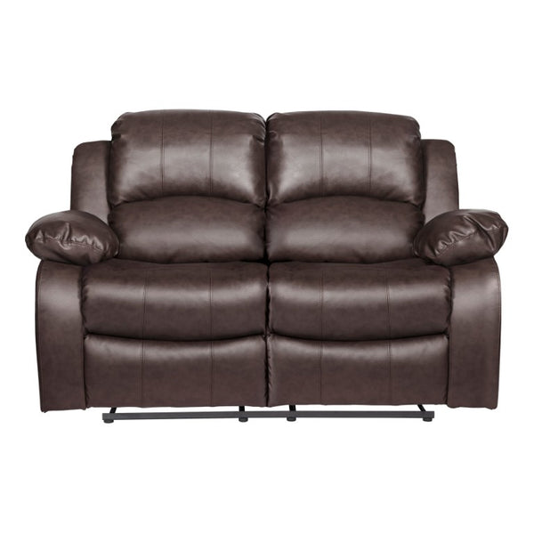 English Elm Brown Faux Leather Reclining Sofa and Loveseat Set with Pillow Arms Living Room 2pc B011S05309