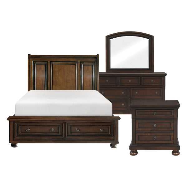 English Elm Full Bed Dresser Mirror and Nightstands 5 Piece Traditional Birch Veneer Bedroom Set B011S05327