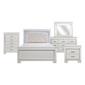 English Elm California King 6 Piece Bedroom Set Faux Leather Glam LED Accents Crystal Hardware B011S05332