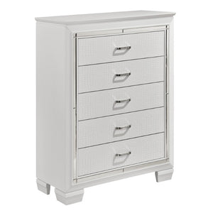 English Elm Queen Glam Bedroom Set Six Piece White Finish with LED Lighting and Crystal Hardware B011S05334