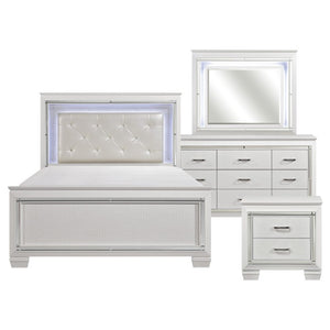 English Elm Eastern King Glam Bedroom Set with LED Lighting Tufted Headboard Crystal Hardware B011S05337