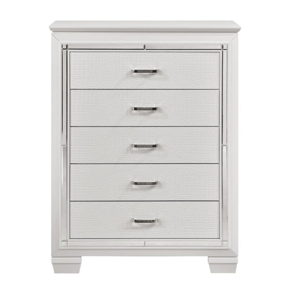 English Elm Eastern King Glam Bedroom Set with LED Lighting Crystal Hardware and Silver Finish B011S05338