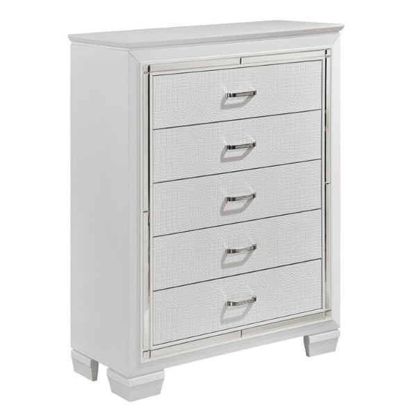 English Elm Eastern King Glam Bedroom Set with LED Lighting Crystal Hardware and Silver Finish B011S05338