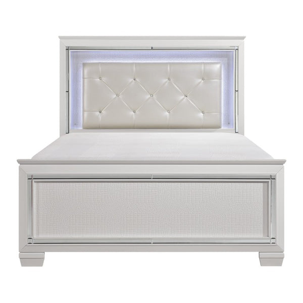English Elm Eastern King Glam Bedroom Set with LED Lighting Crystal Hardware and Silver Finish B011S05338