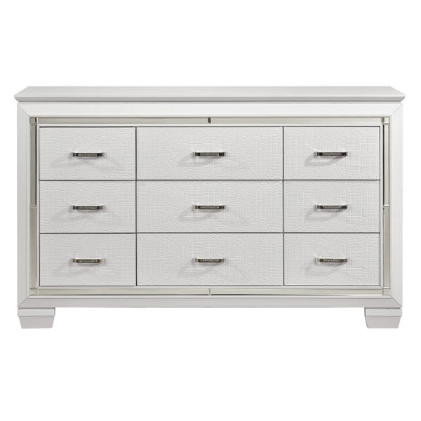 English Elm Eastern King Glam Bedroom Set with LED Lighting Crystal Hardware and Silver Finish B011S05338