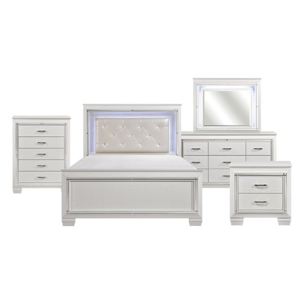 English Elm California King Bedroom Set with LED Lighting Tufted Faux Leather Glam Silver Finish B011S05340