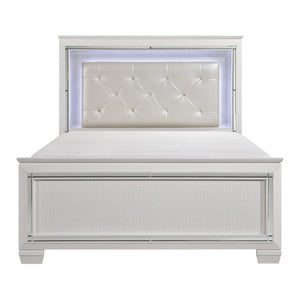 English Elm California King Bedroom Set with LED Lighting Tufted Faux Leather Glam Silver Finish B011S05340