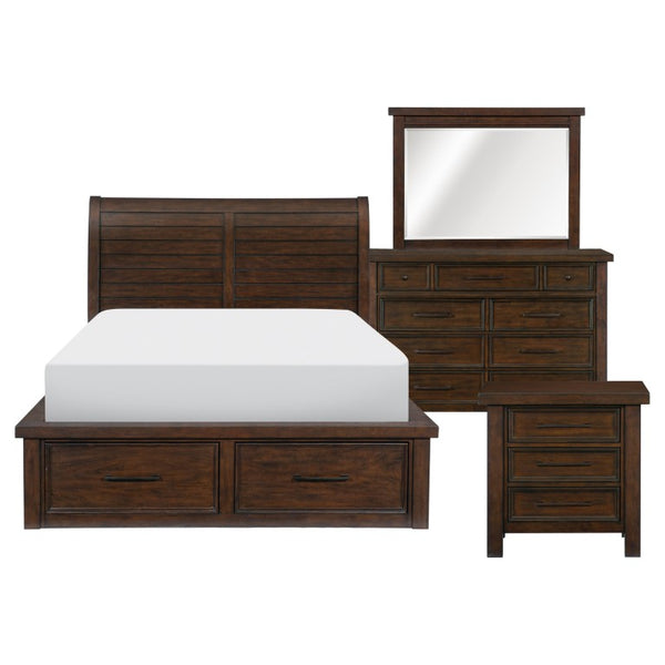 English Elm California King Sleigh Bed Set Mango Veneer Brown Finish Transitional Bedroom B011S05354