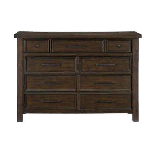 English Elm Queen Sleigh Bedroom Set with Mango Veneer Dresser Mirror and Nightstands B011S05356