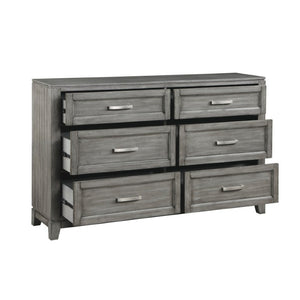 English Elm Queen Bedroom Set 6 Piece Okume Veneer Gray Finish with Storage Footboard B011S05401